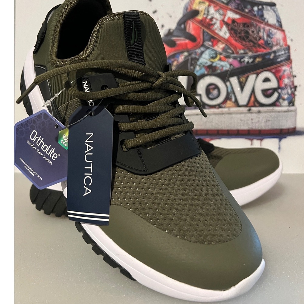 Nautica Geoff Sneaker Mens 10 Olive Black New Ortholite Comfort Mesh CG6713